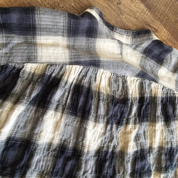 Josh Podoll 3/4 Lantern Batwing Sleeve Plisse Plaid Button Up Shirt Blouse Top S - Picture 6 of 9